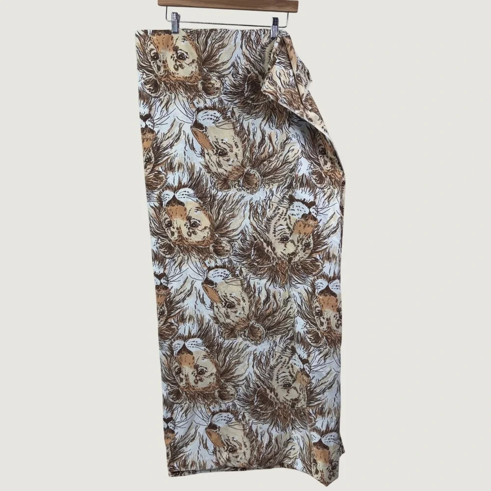 Bibb Vintage Lion Print Queen Flat Sheet Brown Tan Safari Retro 70s Muslin